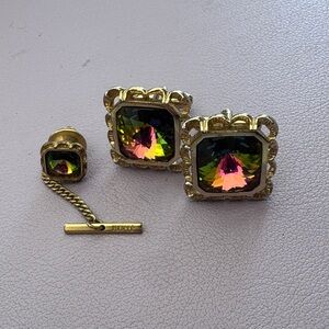 Gold and Multicolor Cuff Links Set